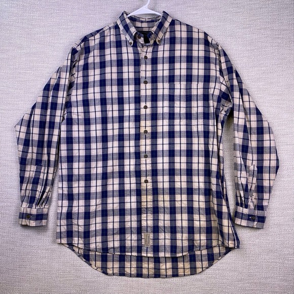 90s Abercrombie Fitch BIG Shirt M Mens L/S Button Down Blue Plaid Grunge VGUC - Picture 2 of 9